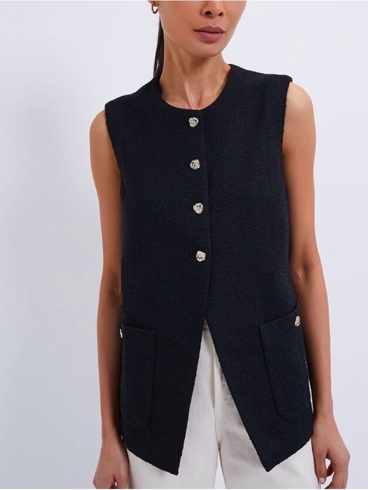Tuckernuck Black Tweed Sonja Vest With Gold Knot Buttons